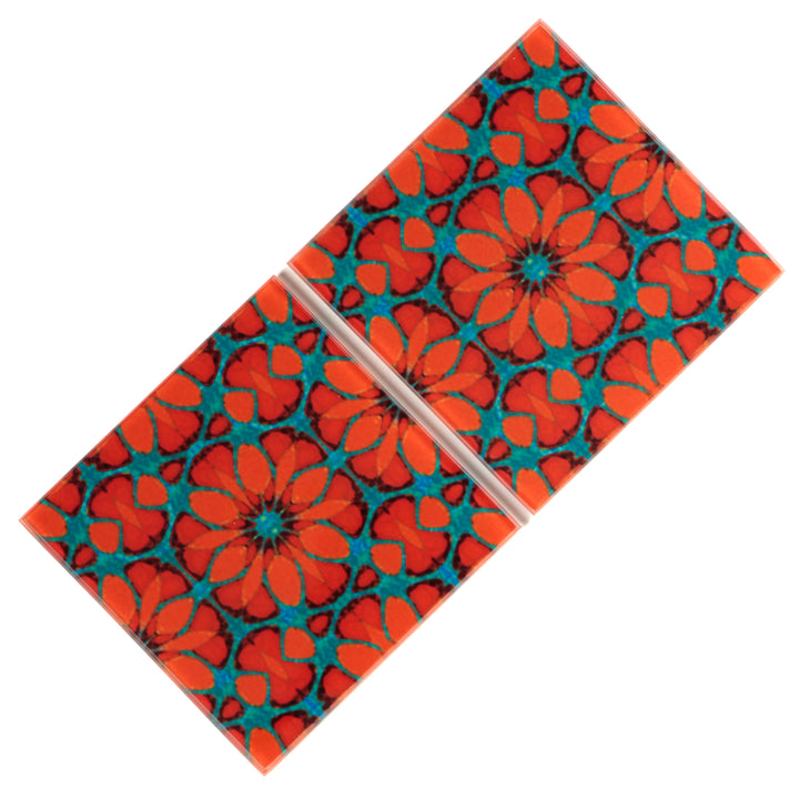 "Red Poppy" - Moroccan Flower - Glass Coaster Set