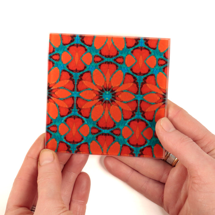 "Red Poppy" - Moroccan Flower - Glass Coaster Set