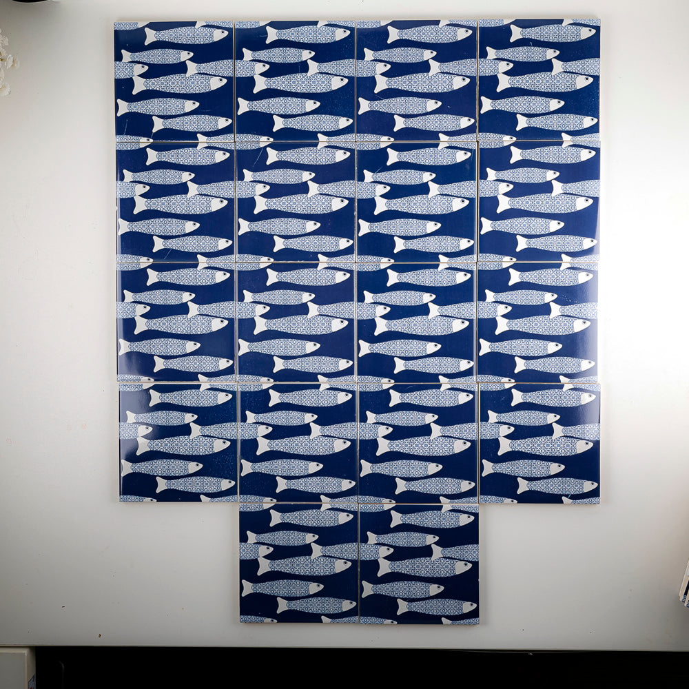 SALE SET of 18x 10cm Fired Ink tiles Navy Blue Ocean Shoal - Seconds