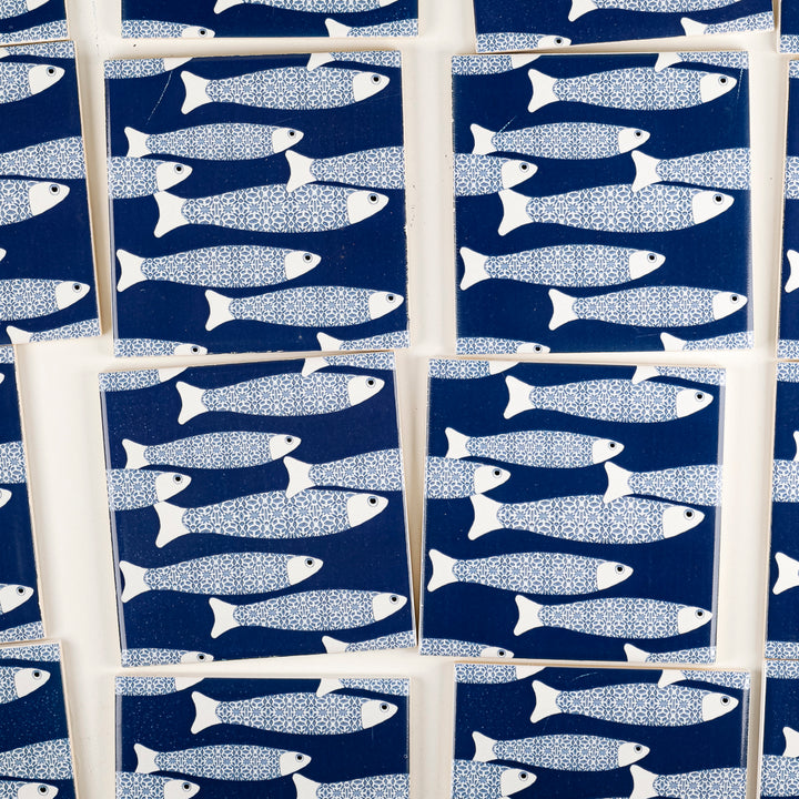 SALE SET of 18x 10cm Fired Ink tiles Navy Blue Ocean Shoal - Seconds