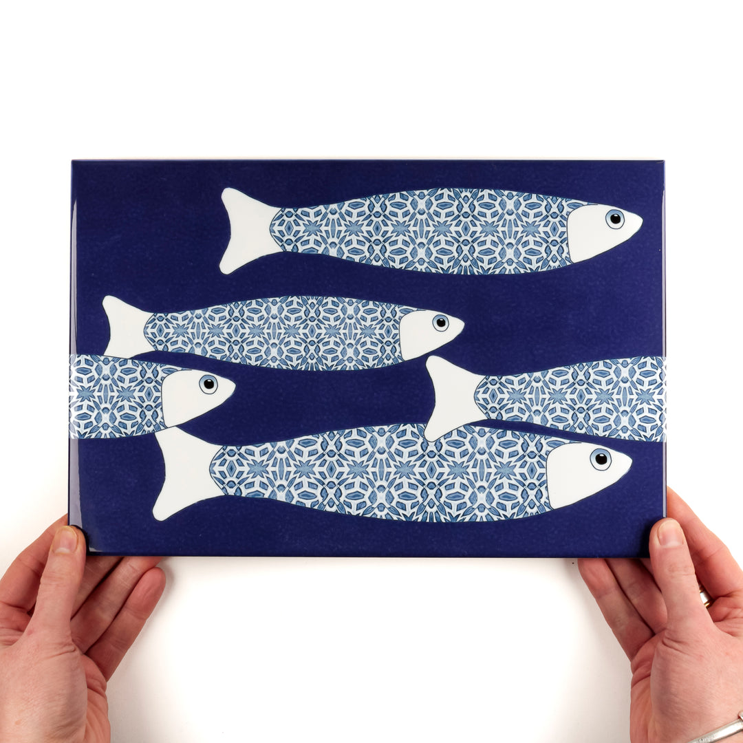 SALE SECONDS - 5x Navy Blue Ocean Shoal - Border version - Large Rectangular Tiles - 30x20cm