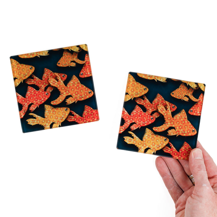 Goldfish on Dark Grey/Black - Coaster Set