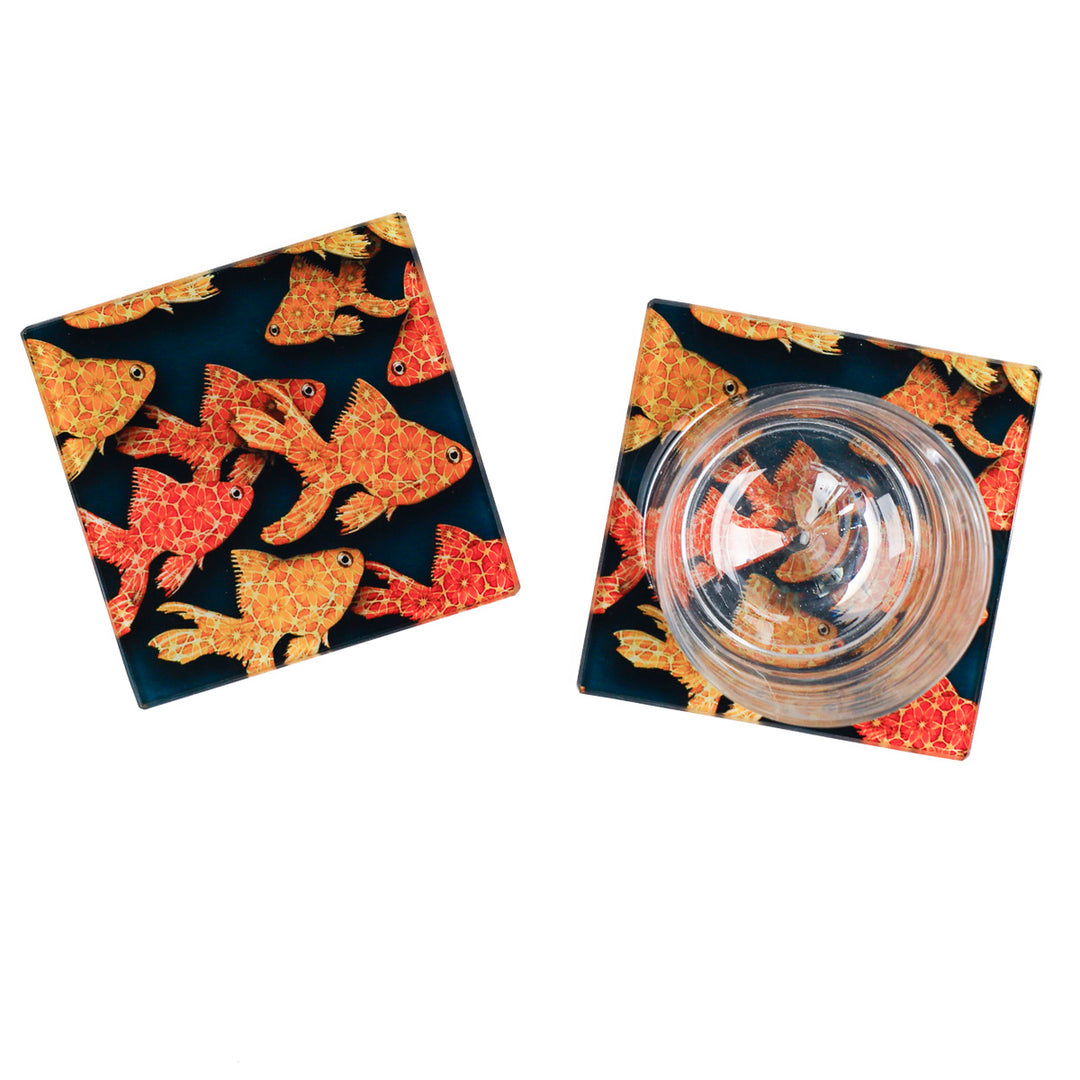 Goldfish on Dark Grey/Black - Coaster Set