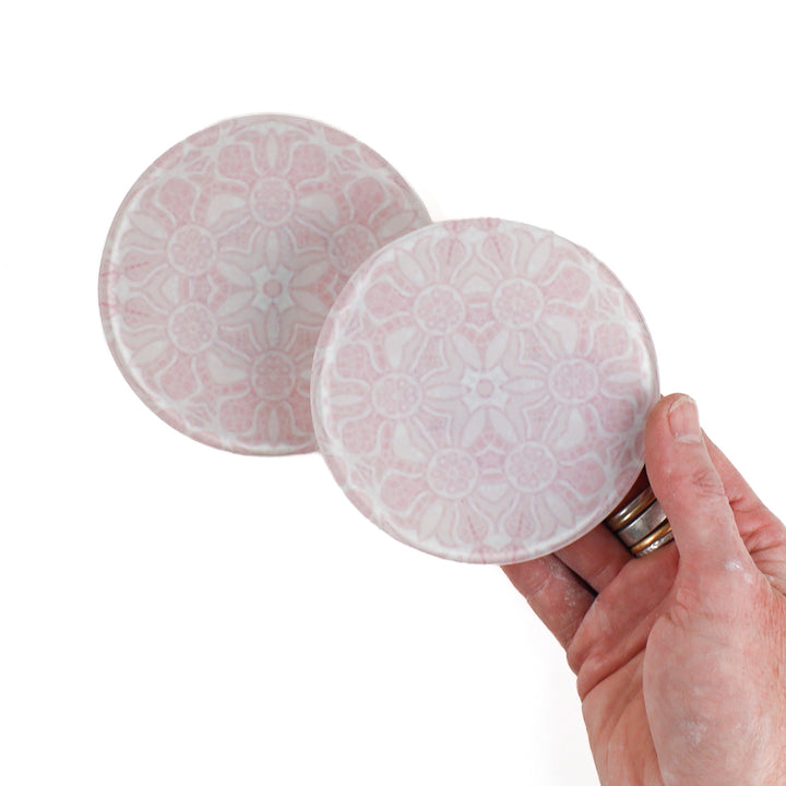 SALE - Pair of Hazy Pink Pomegranate - Circular Coasters