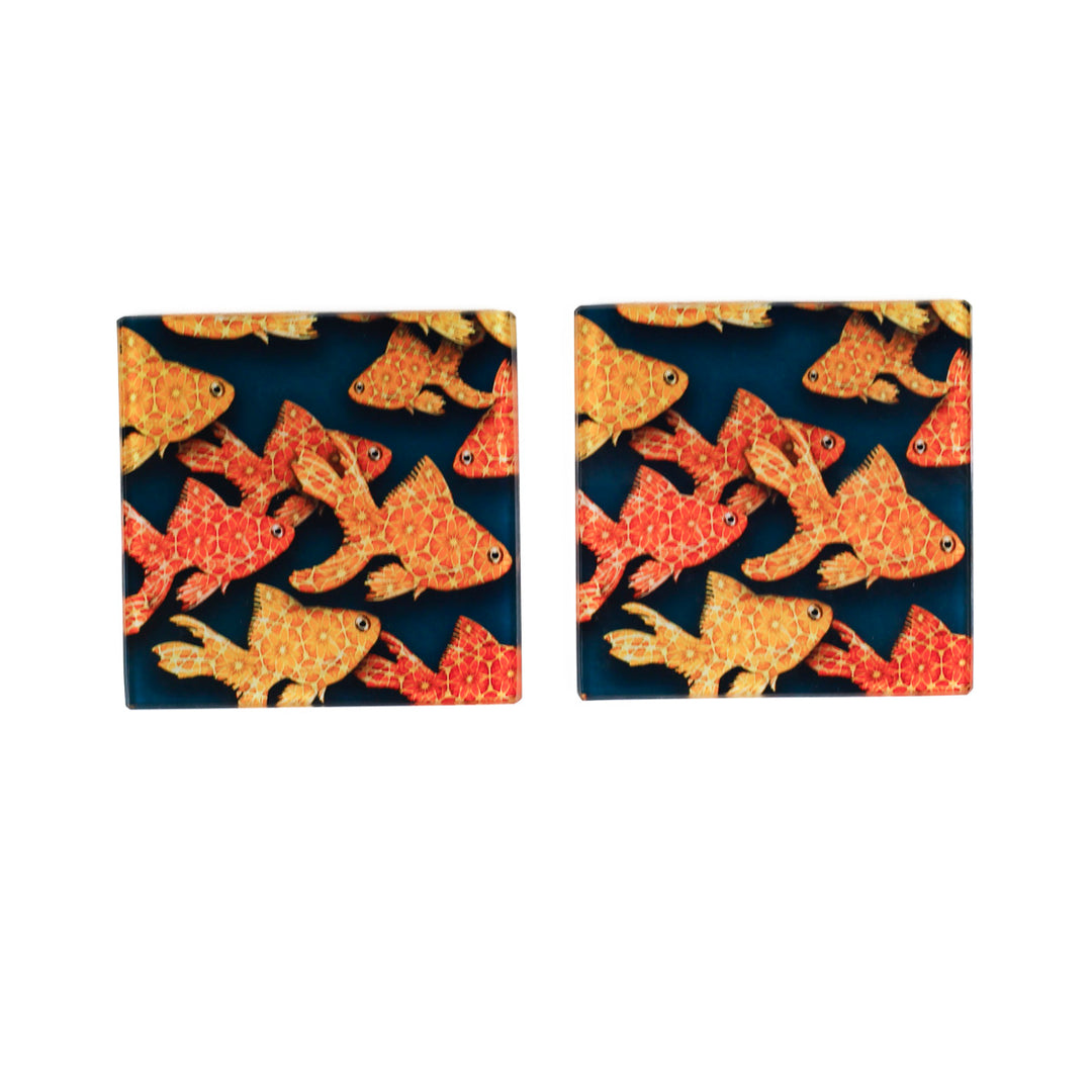 Goldfish on Dark Grey/Black - Coaster Set