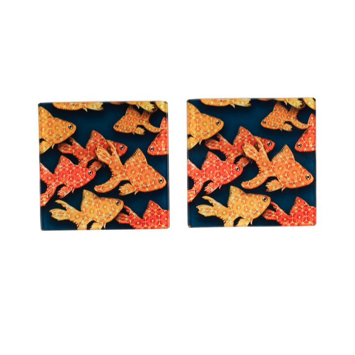 Goldfish on Dark Grey/Black - Coaster Set