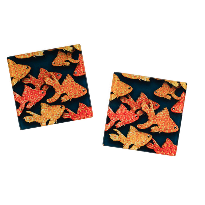Goldfish on Dark Grey/Black - Coaster Set