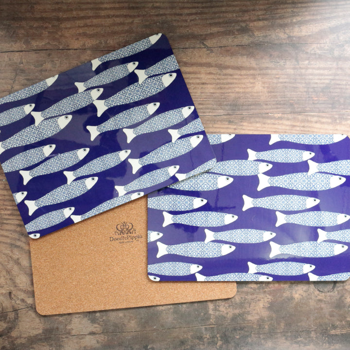SALE Seconds: Ocean table mat, navy - SET OF THREE
