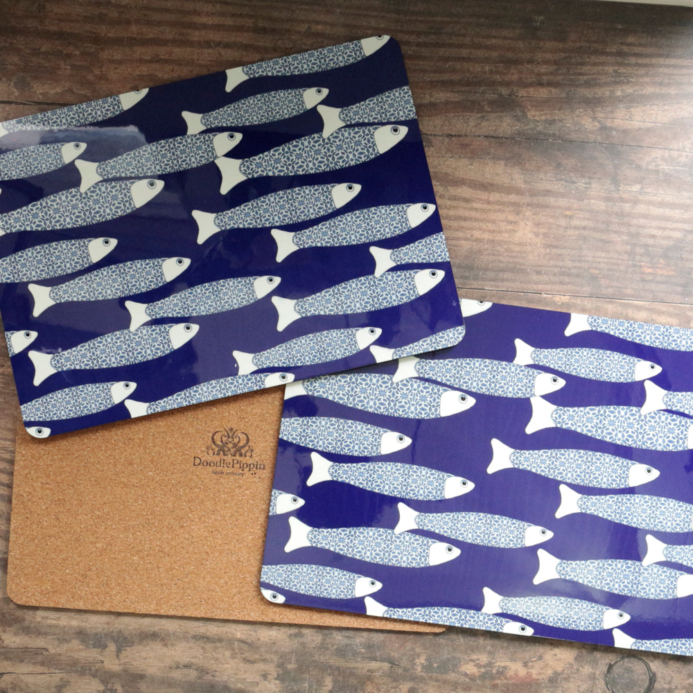 SALE Seconds: Ocean table mat, navy - SET OF THREE