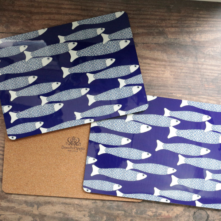 SALE Seconds: Ocean table mat, navy - SET OF THREE