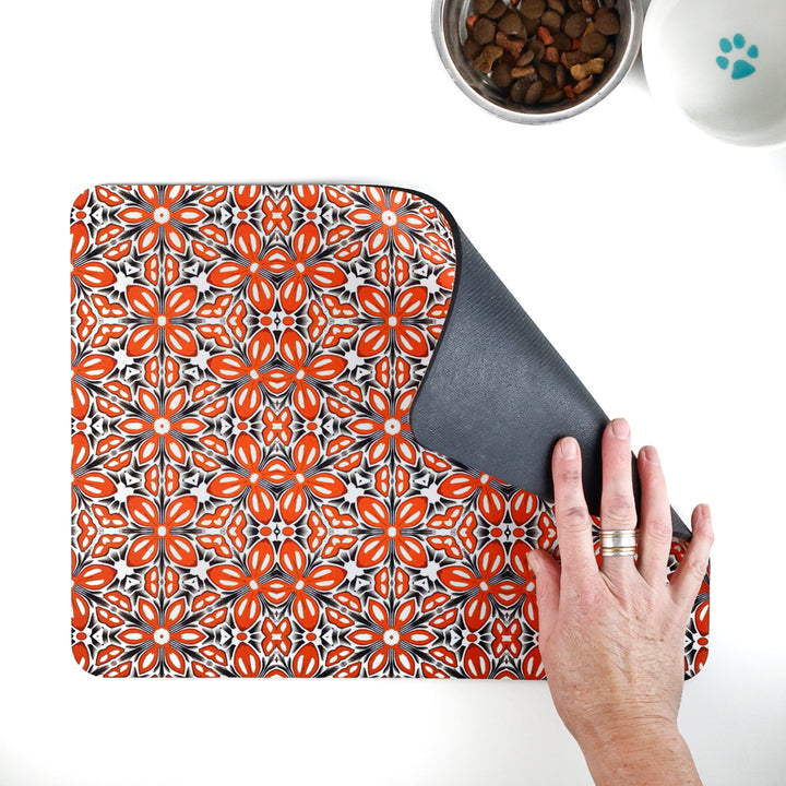 Orange Fox Flower Large Pet Food Mat