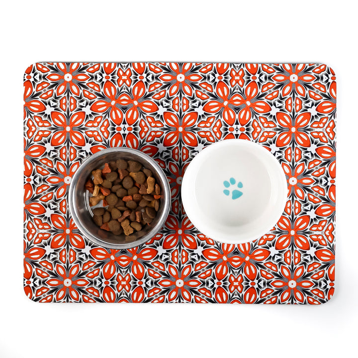 Orange Fox Flower Large Pet Food Mat