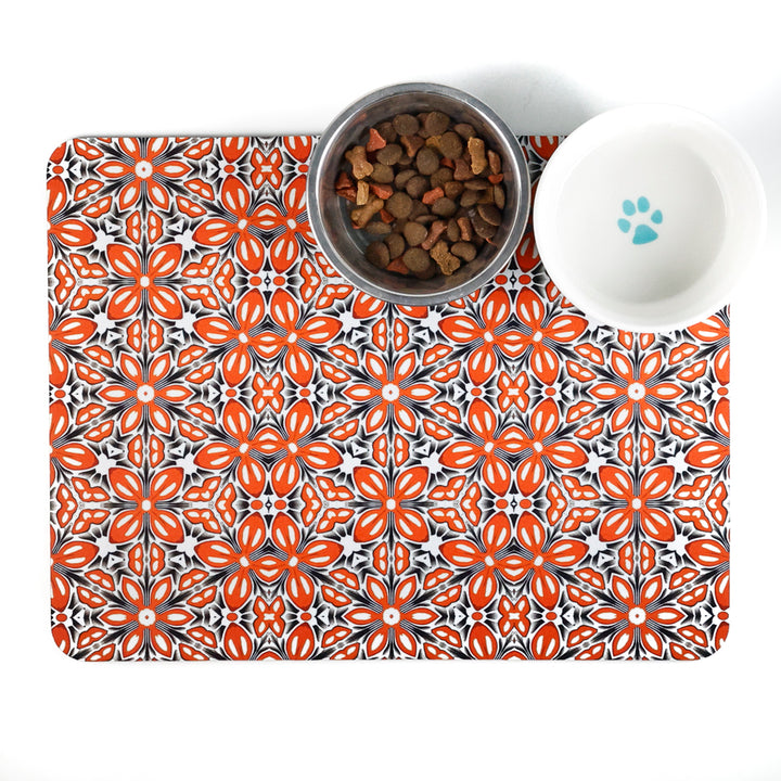 Orange Fox Flower Large Pet Food Mat