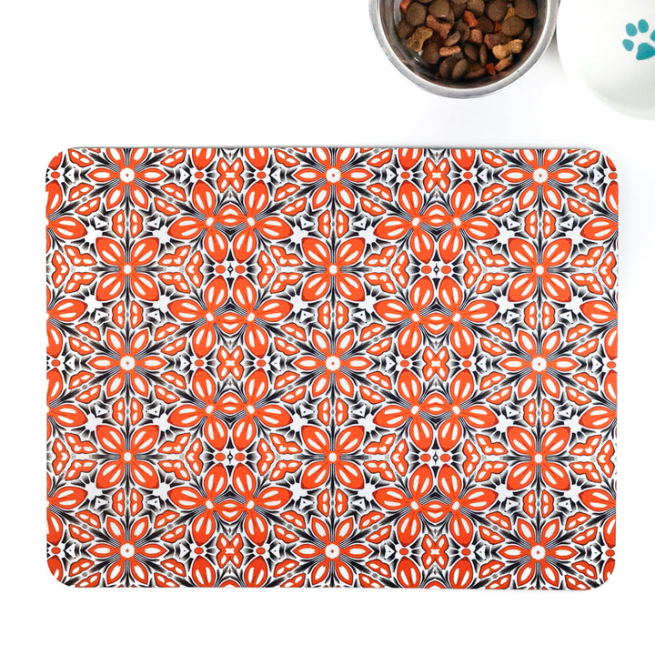 Orange Fox Flower Large Pet Food Mat