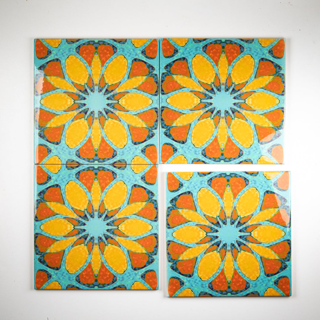 SALE SECOND SET : 6 x 20cm tiles - Moroccan Flower design