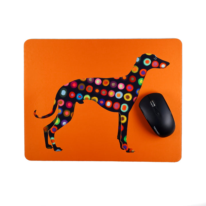 Spotty Greyhound on orange - Mouse Mat / Gaming Mat