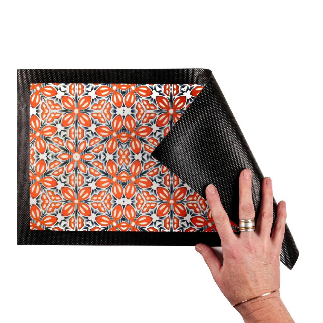Orange Fox Flower Pet Food Mat