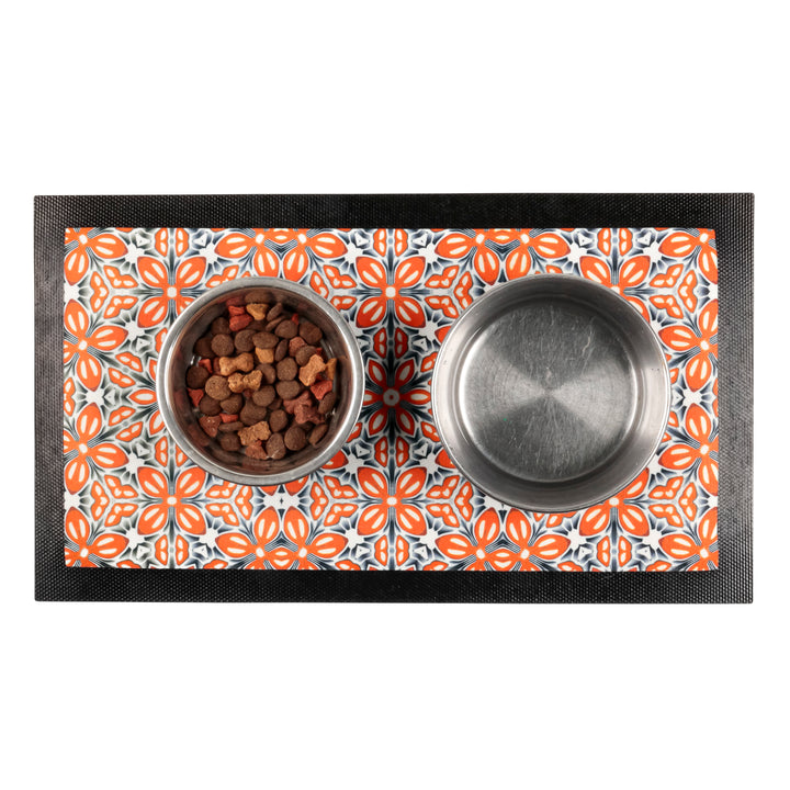 Orange Fox Flower Pet Food Mat