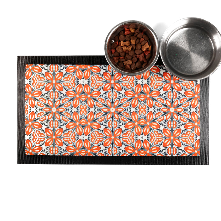 Orange Fox Flower Pet Food Mat