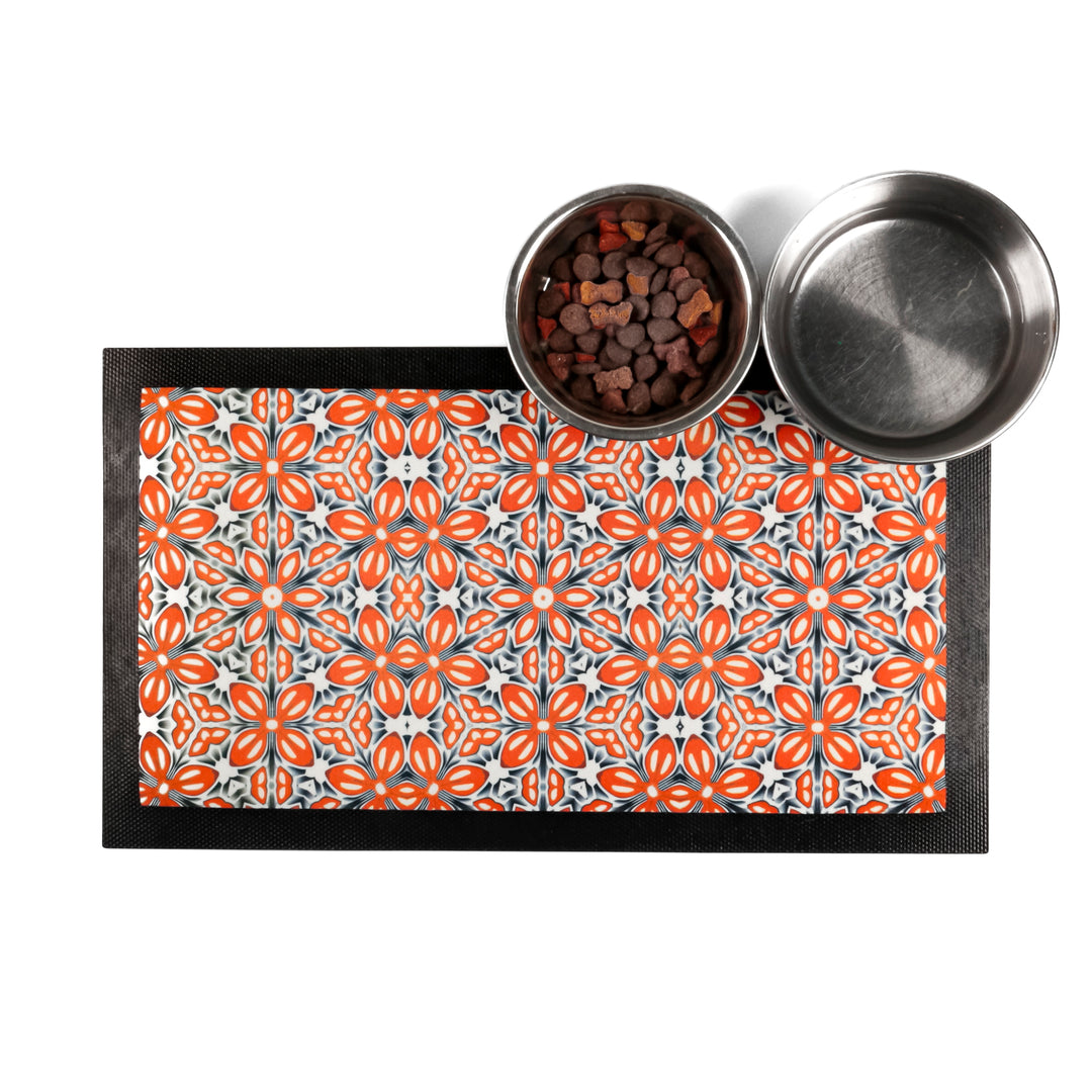 Orange Fox Flower Pet Food Mat
