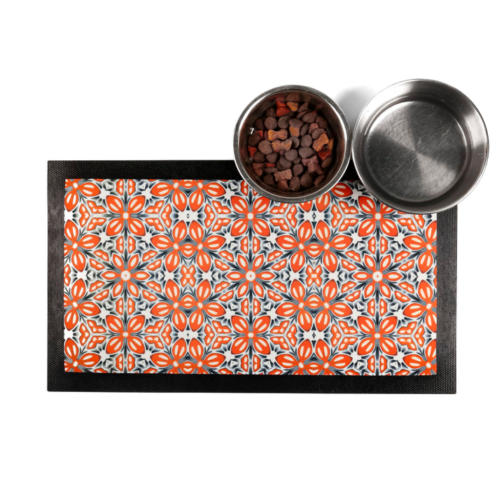 Orange Fox Flower Pet Food Mat