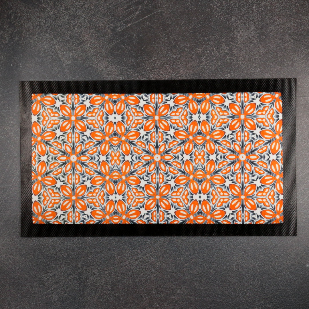 Orange Fox Flower Pet Food Mat