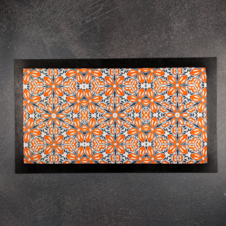 Orange Fox Flower Pet Food Mat