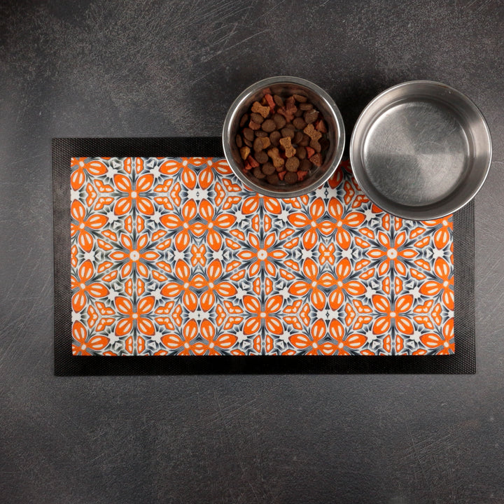 Orange Fox Flower Pet Food Mat