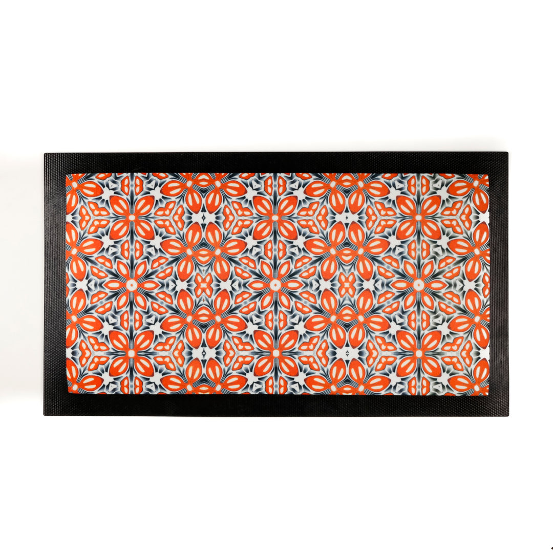 Orange Fox Flower Pet Food Mat