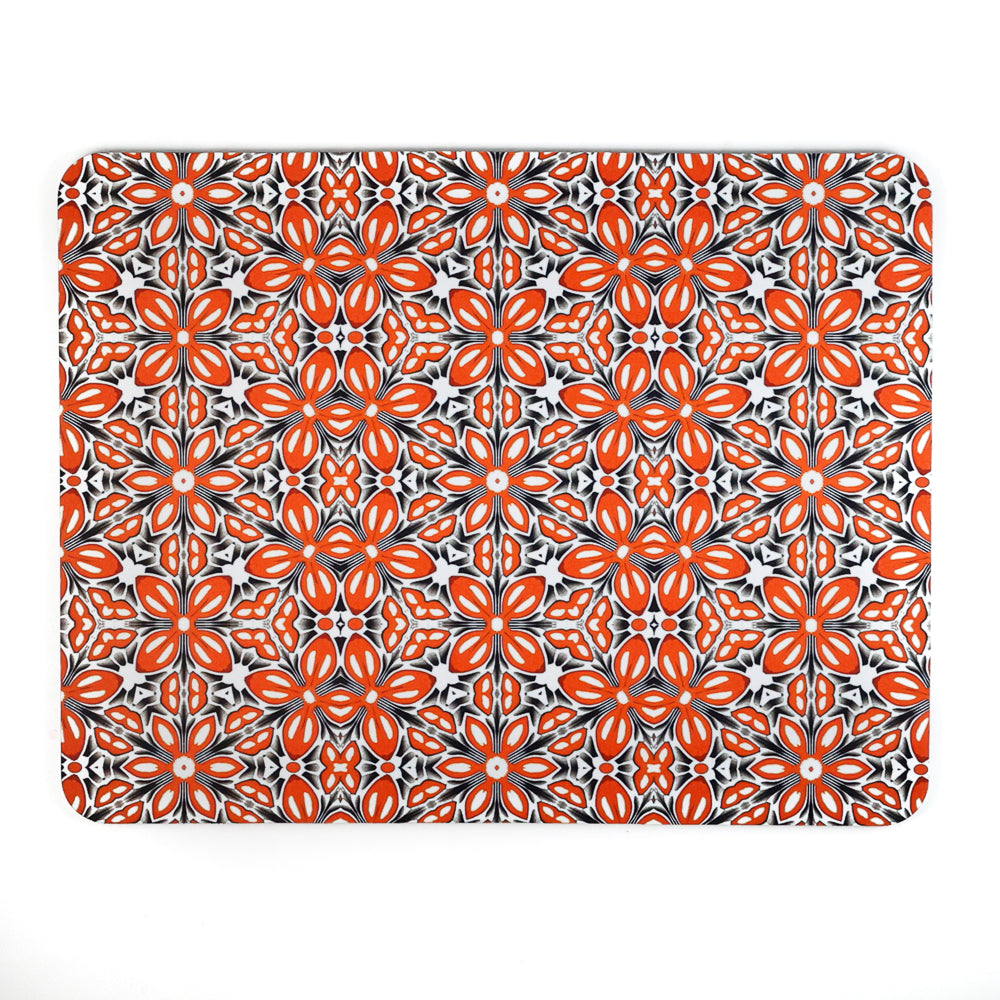 Orange Fox Flower Large Pet Food Mat