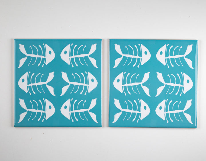 SALE SET of 2x 15.2cm Turquoise Bonefish Tiles