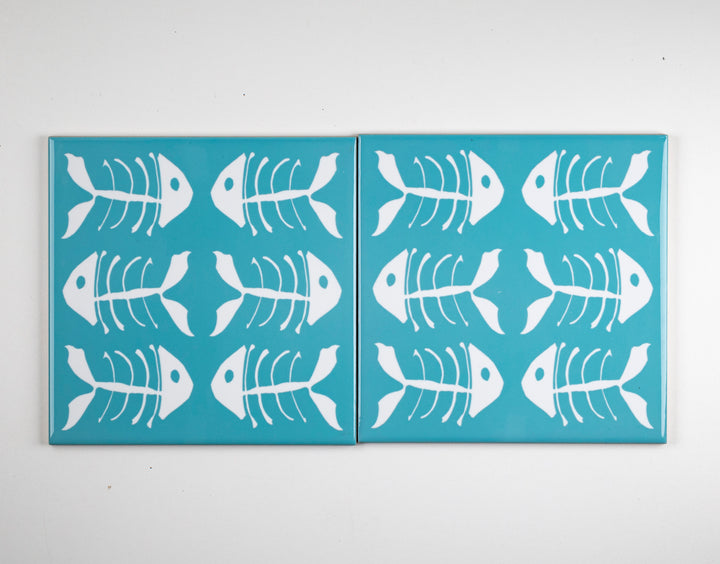 SALE SET of 2x 15.2cm Turquoise Bonefish Tiles