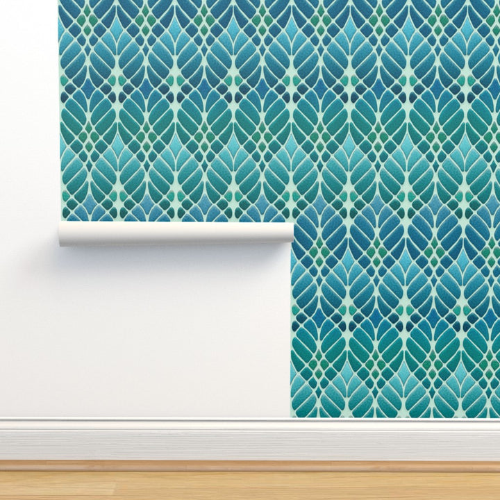 Interwoven Trees Wallpaper - Blues and Turquoises