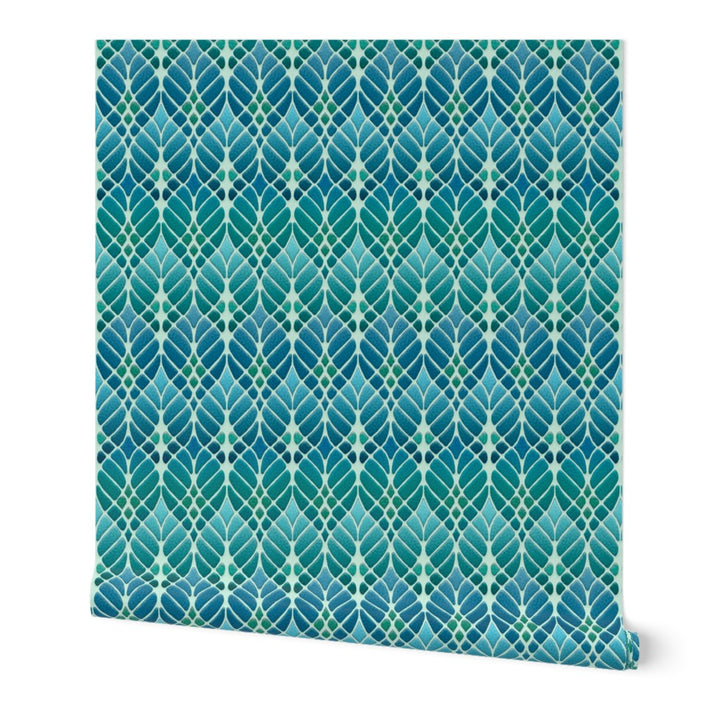 Interwoven Trees Wallpaper - Blues and Turquoises