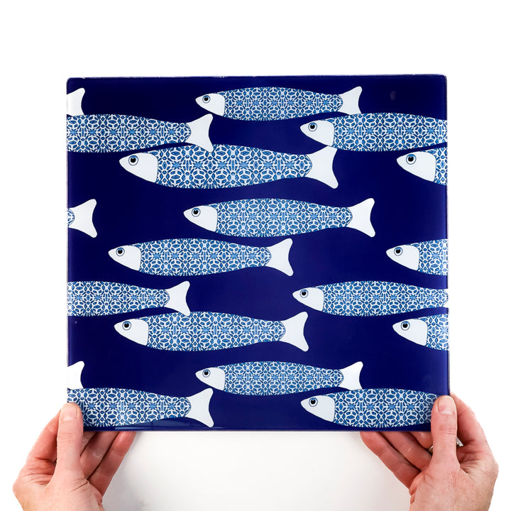 SALE SECOND -  Medium Square Navy Blue Ocean Shoal Trivet (smooth)