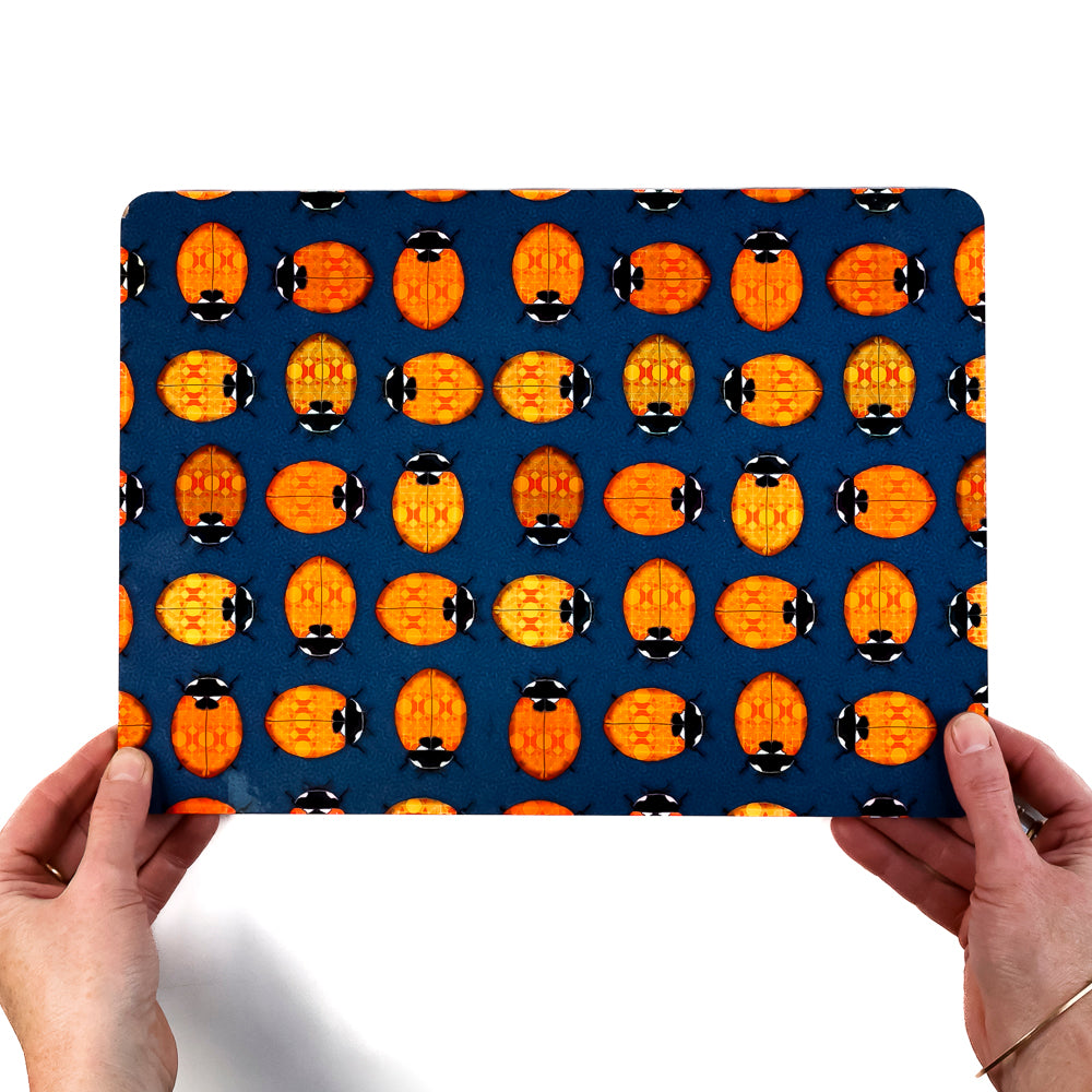 SALE 2x Cork Placemats - Lanternbugs &amp; Blue Orange Circles