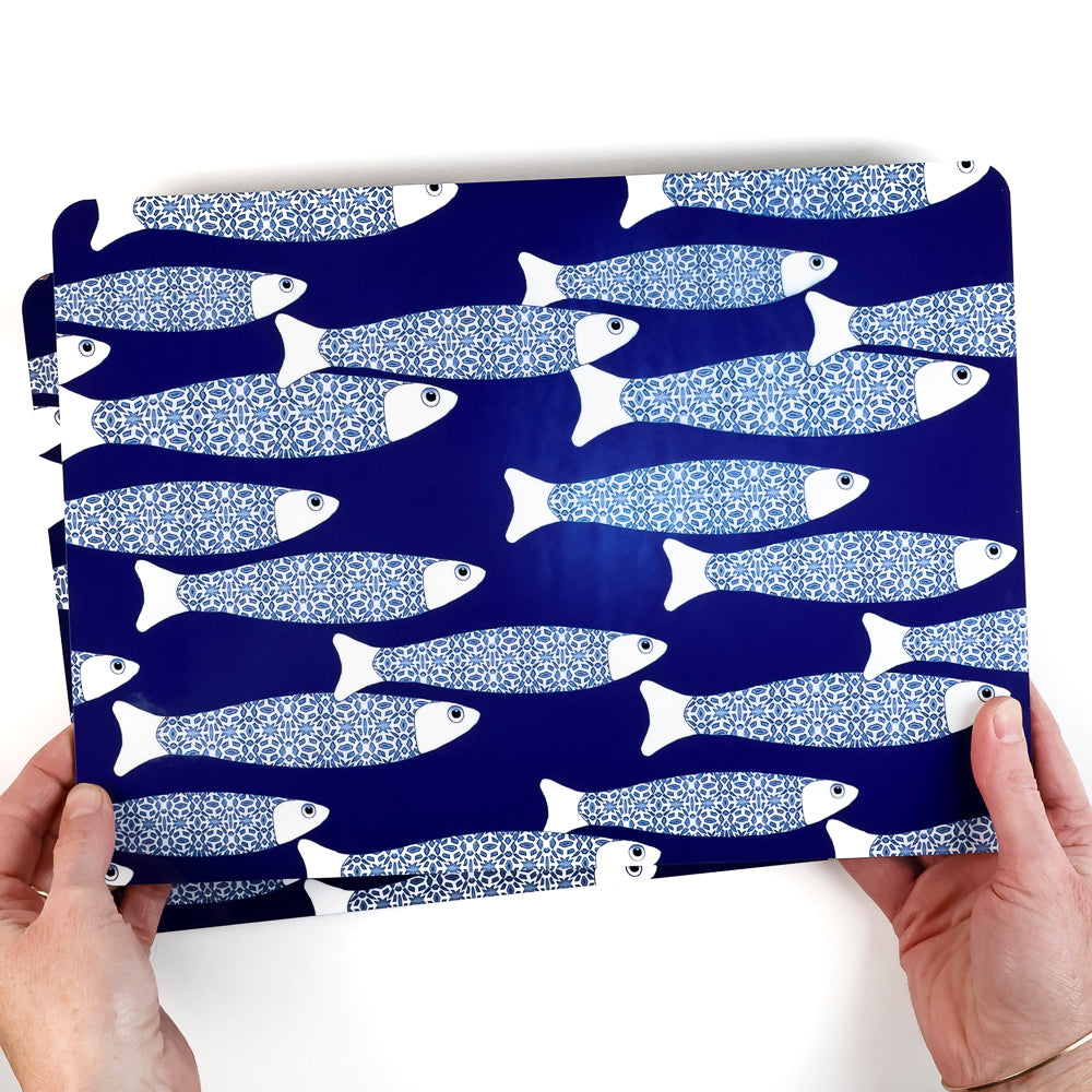 SALE SECONDS - 2x Cork Placemats - Navy Blue Ocean Shoal design