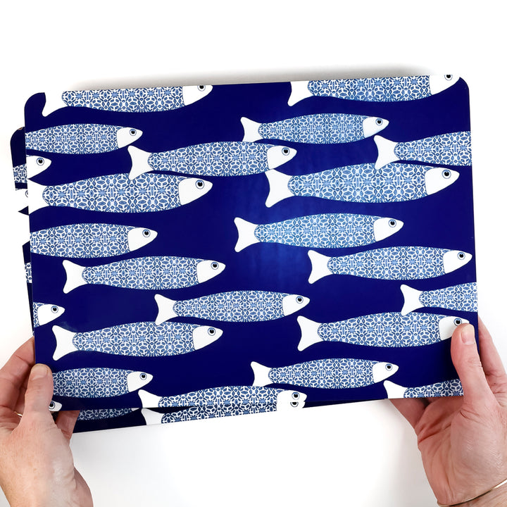 SALE SECONDS - 2x Cork Placemats - Navy Blue Ocean Shoal design