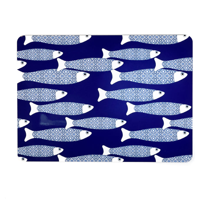 SALE SECONDS - 2x Cork Placemats - Navy Blue Ocean Shoal design