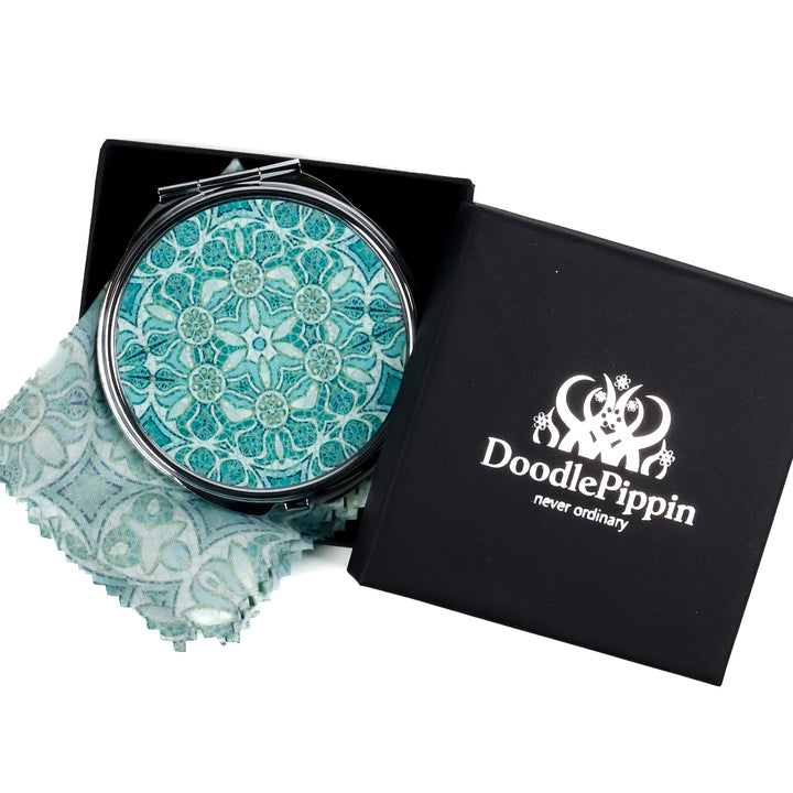 Pomegranate - Aqua - Folding Mirror and Lens Cloth