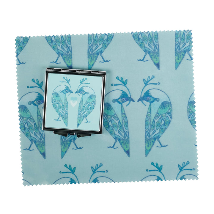 Lovebirds Folding Mirror and Lens Cloth - Blue Lovebirds