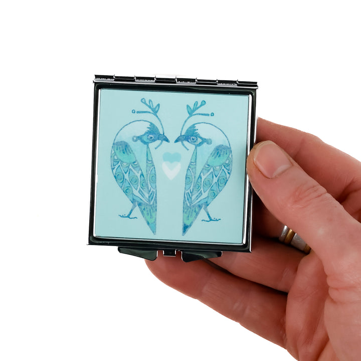 Lovebirds Folding Mirror and Lens Cloth - Blue Lovebirds