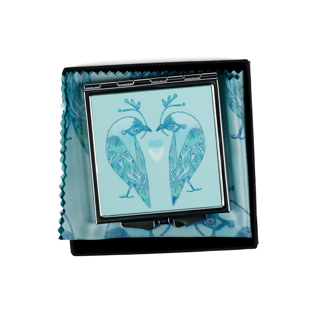 Lovebirds Folding Mirror and Lens Cloth - Blue Lovebirds