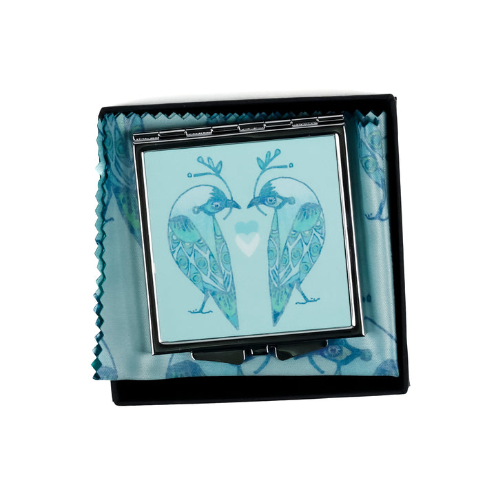 Lovebirds Folding Mirror and Lens Cloth - Blue Lovebirds