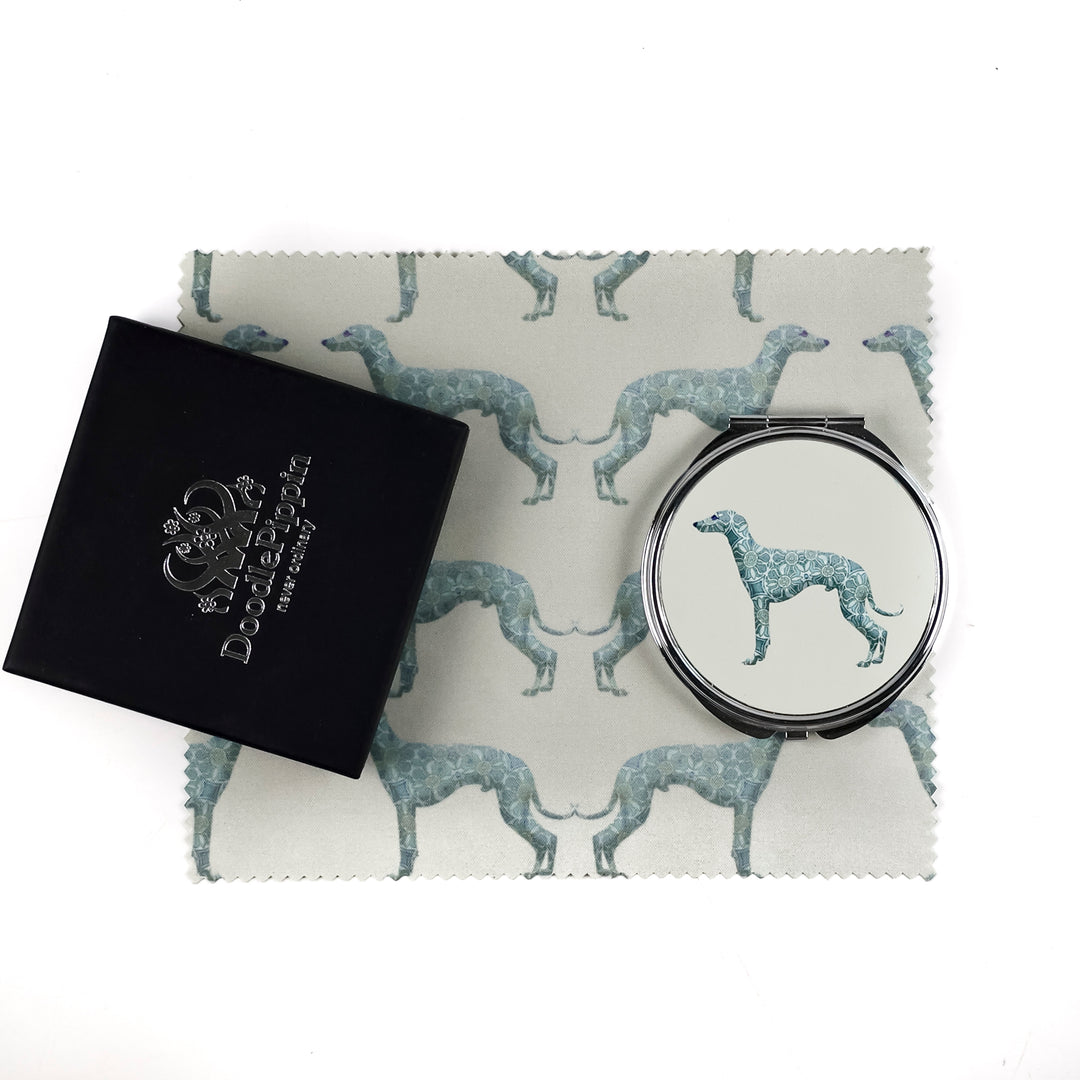 SALE - Greyhound Compact Folding Mirror - Pomegranate design (round)