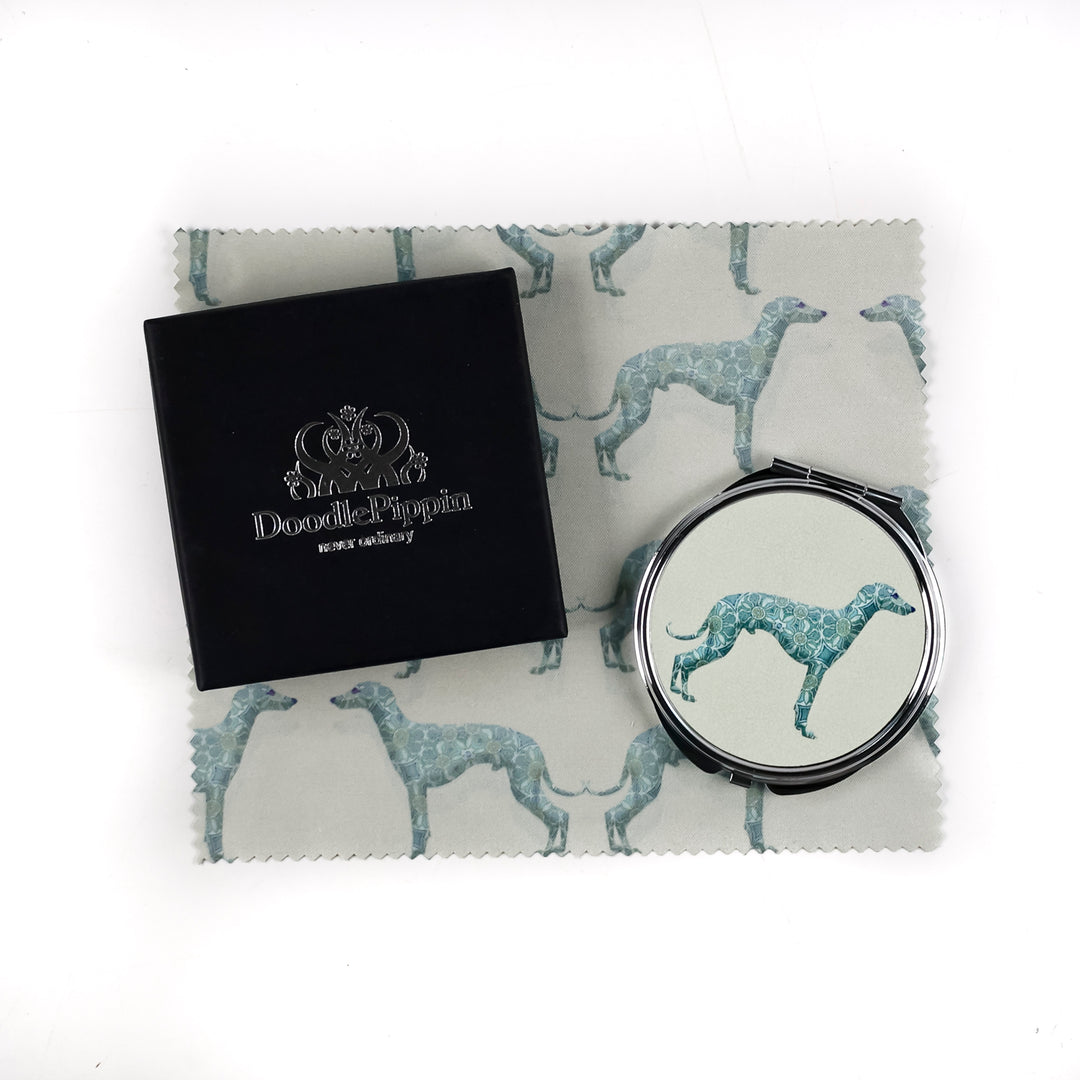 SALE - Greyhound Compact Folding Mirror - Pomegranate design (round)