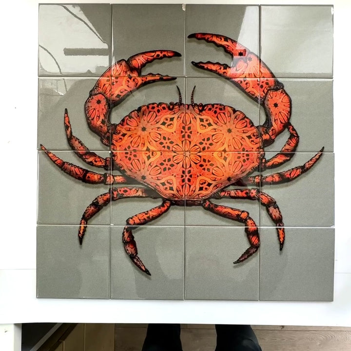 Crab Tile Mural - Green-Grey Background