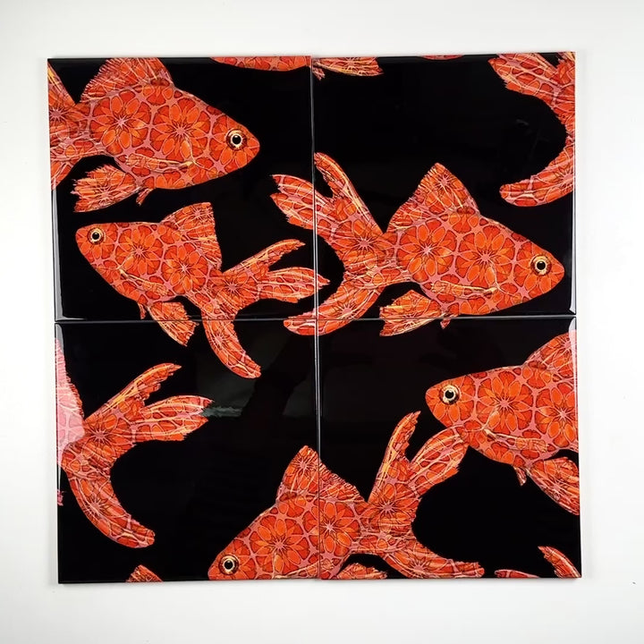 Goldfish Tile - Orange / Red on Black - Large Scale