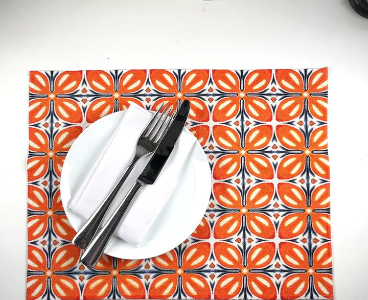 Orange Flower Power Canvas Tablemat