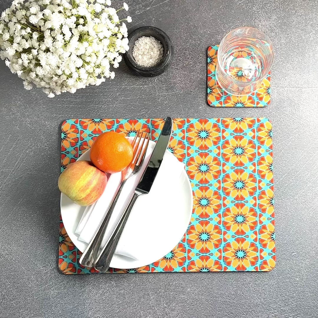 Moroccan Flower Placemat - Orange Teal
